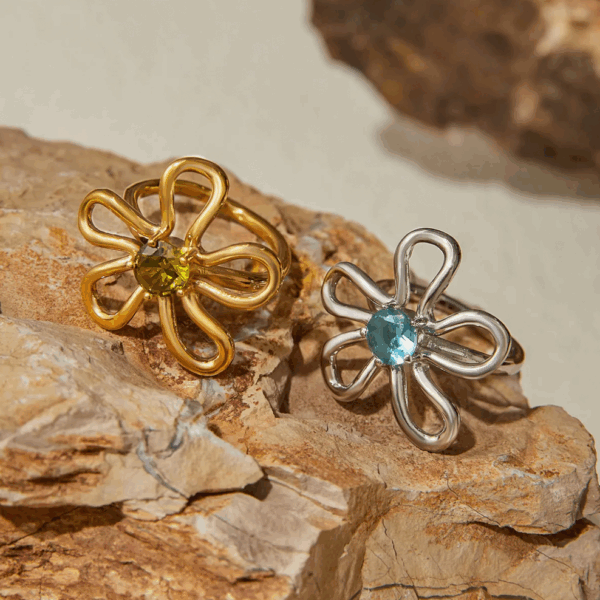 Lumi Ring – Boho Δαχτυλίδι με Πέτρα από Ανοξείδωτο Ατσάλι, Επιχρυσωμένο / Platinum