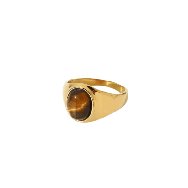 Nira Ring – Boho Δαχτυλίδι με Συνθετικό Ζιρκόνιο εμπνευσμένο από το Tiger’s Eye, Ανοξείδωτο Ατσάλι, Επιχρυσωμένο