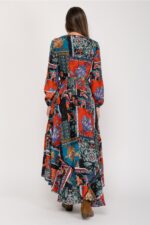 Μακρύ Εμπριμέ Φόρεμα με V-Neck Small - Image 2