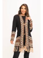 Μακριά Πλεκτή Ζακέτα Jacquard με Κρόσσια Medium - Image 2