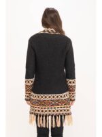 Μακριά Πλεκτή Ζακέτα Jacquard με Κρόσσια Medium - Image 3