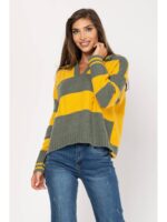 Ριγέ πλεκτό ζιβάγκο με γιακά πουκαμίσου Large - Image 2