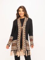 Μακριά Πλεκτή Ζακέτα Jacquard με Κρόσσια Medium