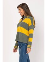 Ριγέ πλεκτό ζιβάγκο με γιακά πουκαμίσου Large - Image 3