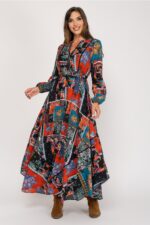 Μακρύ Εμπριμέ Φόρεμα με V-Neck Small