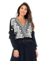 Μπλούζα cross με κέντημα και μανίκια με πομ-πομ one size