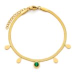 Επίχρυσο Ρυθμιζόμενο Βραχιόλι Αλυσίδα με Οβάλ Στοιχεία και Μαλαχίτη