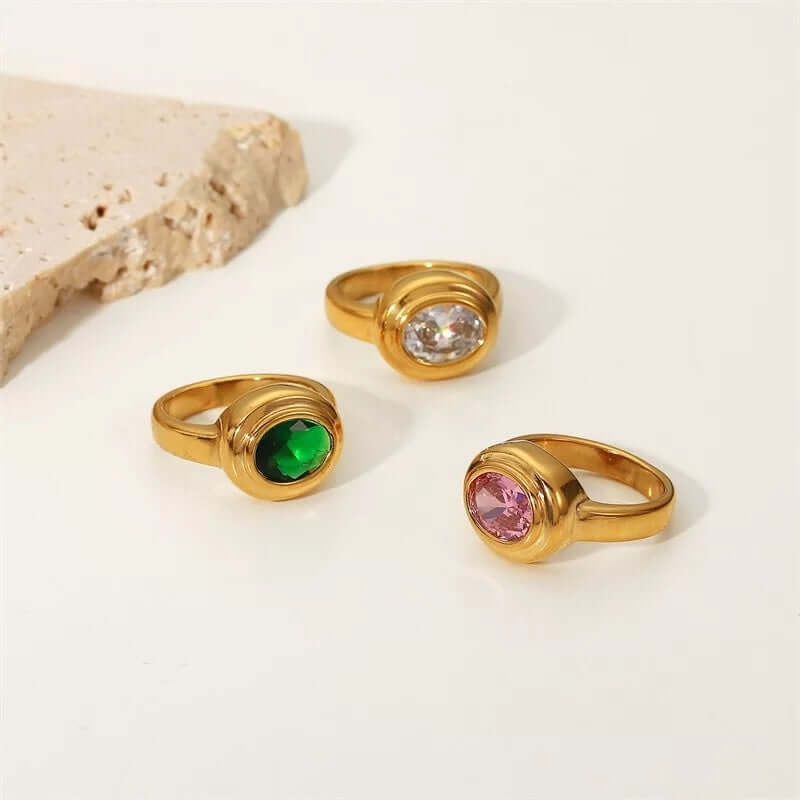 Vintage Style Δαχτυλίδι με Ζιργκόν από Ανοξείδωτο Ατσάλι – Folie à Trois - Image 1