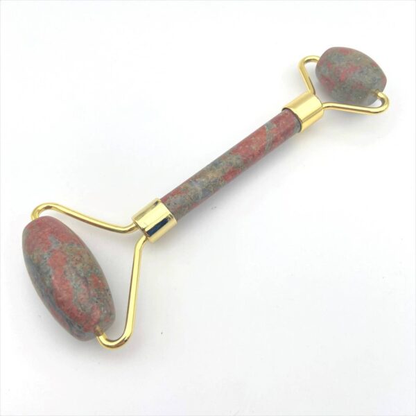Ρολό Μασάζ Προσώπου από Ουνακίτη (Unakite Jasper) 15cm – Λίθος Συναισθηματικής Ισορροπίας