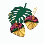 Boho Σκουλαρίκια Ημικύκλιο από Ρητίνη & Wax Paper – Ροζ & Πράσινα Χειροποίητα - Image 4