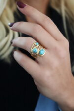 Δαχτυλίδι από Ανοξείδωτο Ατσάλι με 3 Πέτρες Τυρκουάζ Χαολίτη – Αυξομειούμενο Boho - Image 3