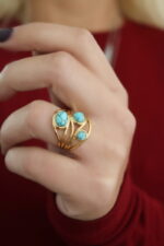 Δαχτυλίδι από Ανοξείδωτο Ατσάλι με 3 Πέτρες Τυρκουάζ Χαολίτη – Αυξομειούμενο Boho