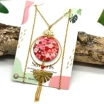 Boho Μακρύ Κολιέ Sakura (Ιαπωνία) – Χειροποίητο Κολιέ με Ρητίνη & Χρυσά Στοιχεία - Image 5