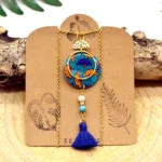 Boho Ethnic Μακρύ Κολιέ African Wax – Χειροποίητο Κολιέ με Φούντα & Ξύλινα Στοιχεία