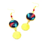 Ethnic Σκουλαρίκια African Wax με Floral Μοτίβο – Τιρκουάζ & Κόκκινα Statement Σκουλαρίκια - Image 2