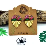 Boho Σκουλαρίκια Ημικύκλιο από Ρητίνη & Wax Paper – Ροζ & Πράσινα Χειροποίητα