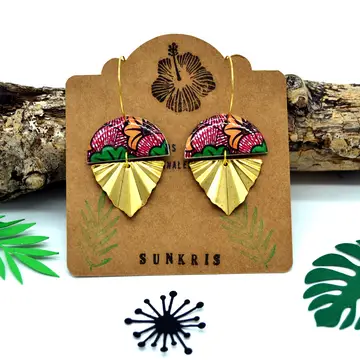 Boho Σκουλαρίκια Ημικύκλιο από Ρητίνη & Wax Paper – Ροζ & Πράσινα Χειροποίητα