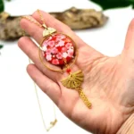 Boho Μακρύ Κολιέ Sakura (Ιαπωνία) – Χειροποίητο Κολιέ με Ρητίνη & Χρυσά Στοιχεία - Image 4