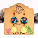 Ethnic Σκουλαρίκια African Wax με Floral Μοτίβο – Τιρκουάζ & Κόκκινα Statement Σκουλαρίκια