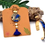 Boho Ethnic Μακρύ Κολιέ African Wax – Μπλε & Λευκό Χειροποίητο Κολιέ με Φούντα & Μαργαριτάρια - Image 4