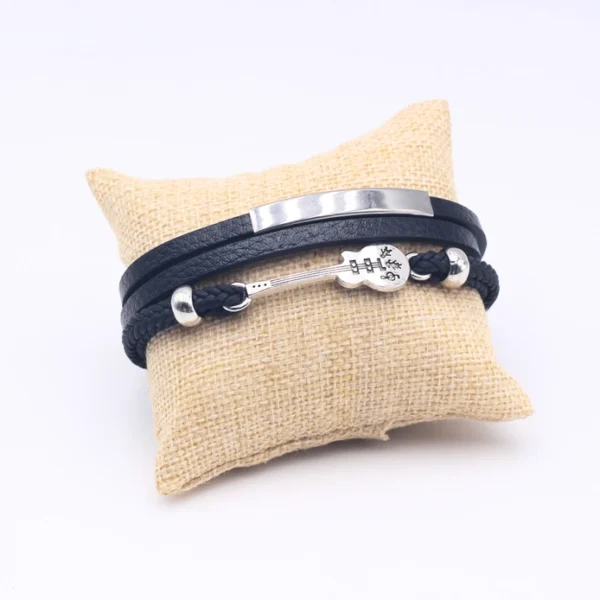 Χειροποίητο Δερμάτινο Ανδρικό Βραχιόλι από Φυσικό Δέρμα – κιθάρα