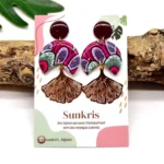 Χειροποίητα Σκουλαρίκια Ginkgo με Ρητίνη & African Wax – Ροζ & Μωβ Ethnic Σκουλαρίκια