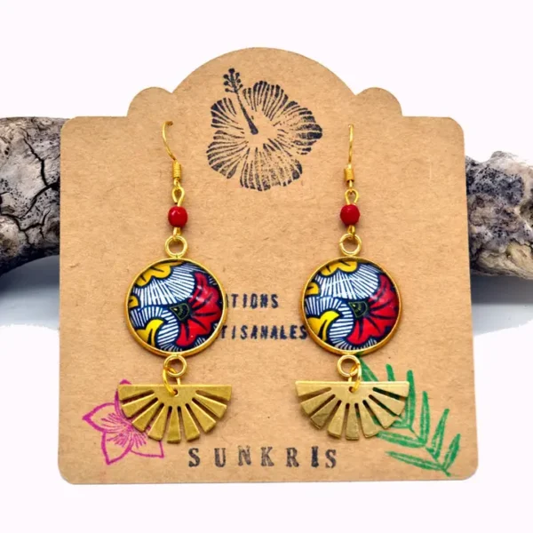 Ethnic Σκουλαρίκια με African Wax Μοτίβο – Χειροποίητα Statement Σκουλαρίκια σε Κόκκινο & Χρυσό