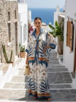 Oversized Σετ Tropical Print από Βισκόζη – Μακρύ Πουκάμισο & Παντελόνι Καλοκαιρινό Statement - Image 5