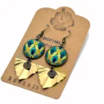 Ethnic Σκουλαρίκια African Wax με Γεωμετρικό Μοτίβο – Τιρκουάζ & Κίτρινα Statement Σκουλαρίκια - Image 3