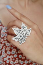 Boho Μεταλλικό Δαχτυλίδι Σχέδιο Φύλλο – Αυξομειούμενο Statement Δαχτυλίδι - Image 2