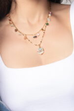 Minimal Κολιέ από Ανοξείδωτο Ατσάλι με Ροζ Τριαντάφυλλο & Περλίτσα - Image 3