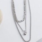 Τριπλό Κολιέ από Ανοξείδωτο Ατσάλι με Λευκό Ζιργκόν – Layered Design - Image 2