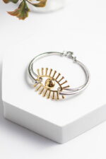 Δίχρωμη Χειροπέδα Μάτι από Ανοξείδωτο Ατσάλι – Χρυσό & Ασημί Βραχιόλι - Image 2