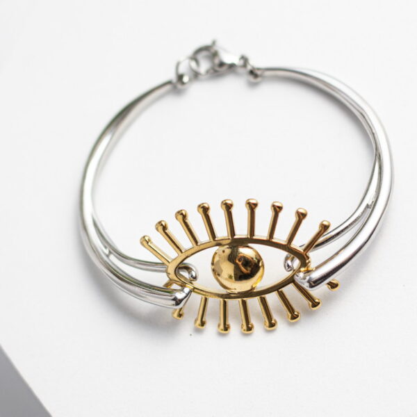 Δίχρωμη Χειροπέδα Μάτι από Ανοξείδωτο Ατσάλι – Χρυσό & Ασημί Βραχιόλι