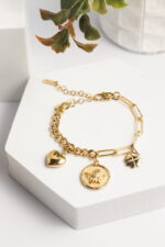 Βραχιόλι από Ανοξείδωτο Ατσάλι με Φλουρί, Καρδιά & Τετράφυλλο Τριφύλλι – Angel Collection