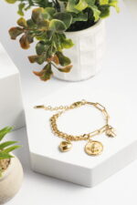 Βραχιόλι από Ανοξείδωτο Ατσάλι με Φλουρί, Καρδιά & Τετράφυλλο Τριφύλλι – Angel Collection - Image 2