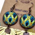 Ethnic Σκουλαρίκια African Wax με Γεωμετρικό Μοτίβο – Τιρκουάζ & Κίτρινα Statement Σκουλαρίκια - Image 4