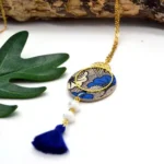 Boho Ethnic Μακρύ Κολιέ African Wax – Μπλε & Λευκό Χειροποίητο Κολιέ με Φούντα & Μαργαριτάρια - Image 3