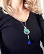 Boho Ethnic Μακρύ Κολιέ African Wax – Χειροποίητο Κολιέ με Φούντα & Ξύλινα Στοιχεία - Image 3