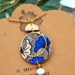 Boho Ethnic Μακρύ Κολιέ African Wax – Μπλε & Λευκό Χειροποίητο Κολιέ με Φούντα & Μαργαριτάρια - Image 5