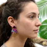 Χειροποίητα Σκουλαρίκια Ginkgo με Ρητίνη & African Wax – Ροζ & Μωβ Ethnic Σκουλαρίκια - Image 6