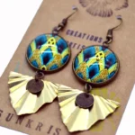 Ethnic Σκουλαρίκια African Wax με Γεωμετρικό Μοτίβο – Τιρκουάζ & Κίτρινα Statement Σκουλαρίκια - Image 5