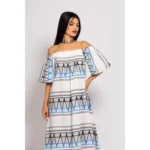 Υφαντό Φόρεμα από Βαμβακερό Jacquard με Ελληνικό Σχέδιο – Ανάγλυφη Υφή