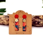 Ξύλινα Ethnic Σκουλαρίκια με African Wax – Ορθογώνια Χειροποίητα Σκουλαρίκια σε Πορτοκαλί & Μπλε - Image 6