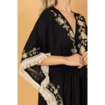 Μαύρο Κιμονό με Κέντημα & Κρόσσια από 100% Βαμβάκι – Boho Statement One Size - Image 2