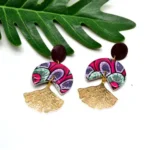 Χειροποίητα Σκουλαρίκια Ginkgo με Ρητίνη & African Wax – Ροζ & Μωβ Ethnic Σκουλαρίκια - Image 2