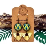 Ethnic Σκουλαρίκια African Wax με Γεωμετρικό Μοτίβο – Τιρκουάζ & Κίτρινα Statement Σκουλαρίκια