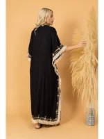 Μαύρο Κιμονό με Κέντημα & Κρόσσια από 100% Βαμβάκι – Boho Statement One Size - Image 4