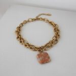 Κολιέ Golden Ember με Πορτοκαλί Καλσίτη & Ατσάλι 18K Gold Plated - Image 2